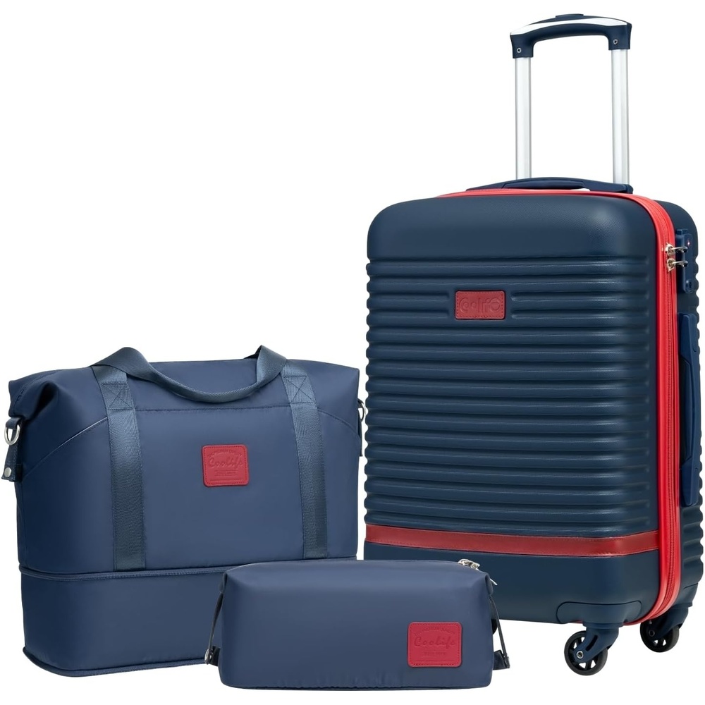 image:imageCoolife Luggage Set Carry On Suitcase5 piece Dark GreenDBTB202428  360 Spinner WheelsConvenient Trolley SleeveWaterResistant FabricFullyLined Zipper InteriorLightweight ABSNavyRed