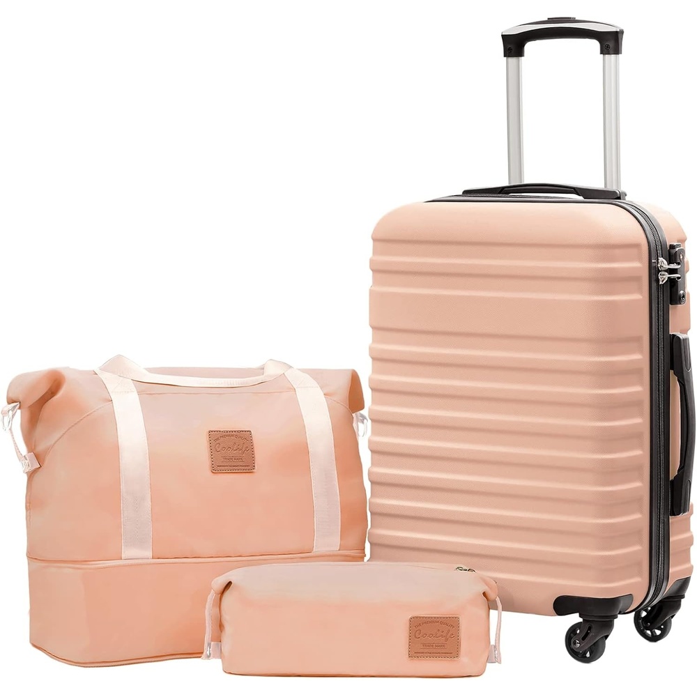 image:imageCoolife Luggage Set Hardside Suitcase5 pieceBlackDBTB202428 Suitcase Set5 Piece Carry onTSA LOCK360 Smooth Spinner WheelsYKK ZippersSmart Trolley SleevePink