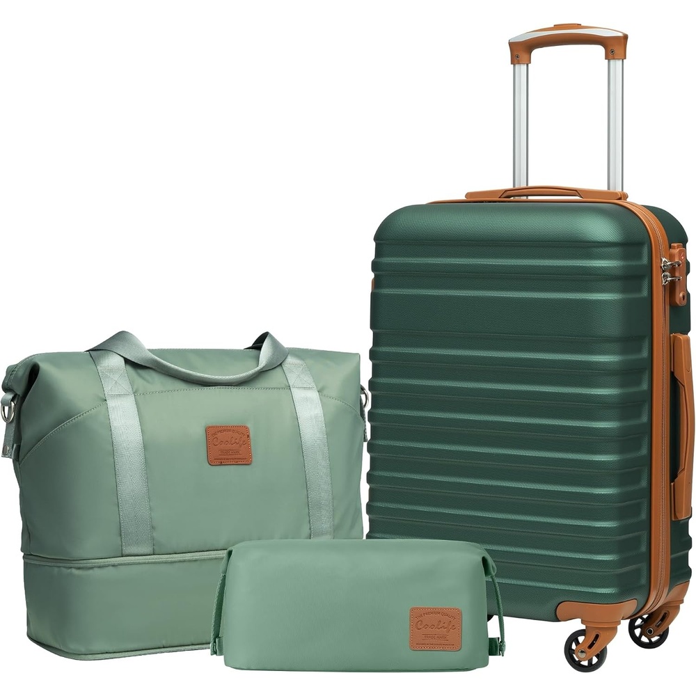image:imageCoolife Luggage Set Hardside Suitcase5 pieceBlackDBTB202428  Suitcase Set5 Piece Carry onTSA LOCK360 Smooth Spinner WheelsYKK ZippersSmart Trolley SleeveDark Green