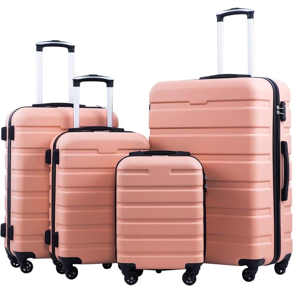 image:imageCoolife Luggage Set Lightweight Durable Hardshell 4 piece Navy  suitcase set with 360 Spinner Wheels TSAapproved Lock Checked Family Travel 16202428 InchFamily SetSakura Pink