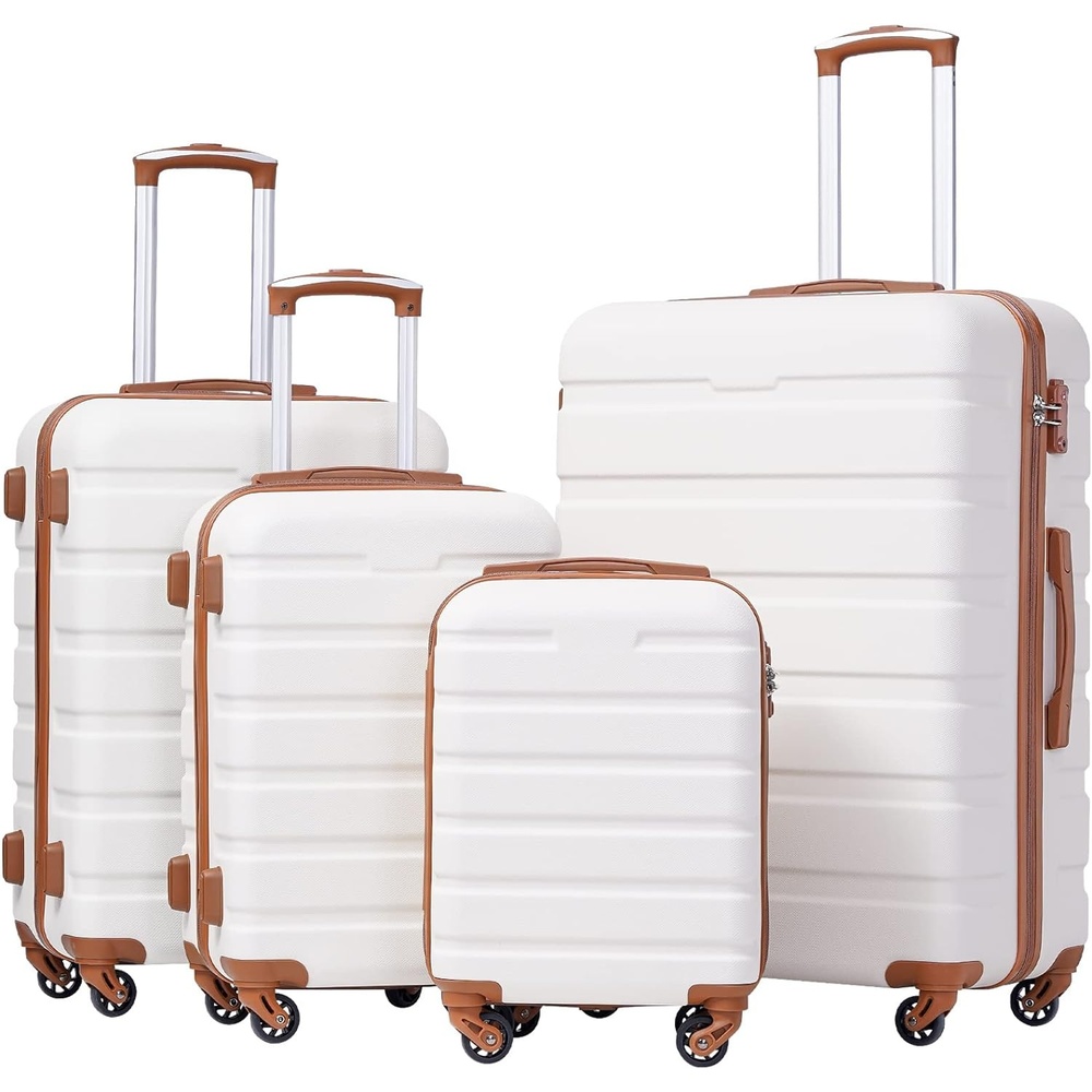 image:imageCoolife Luggage Set Lightweight Durable Hardshell 4 piece Navy suitcase set with 360 Spinner Wheels TSAapproved Lock Checked Family Travel 16202428 InchFamily SetApricot White