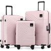 Coolife Luggage 3 Piece Set, Lightweight PC Hardside Suitcases, 20/24/28 | Expandable 20-Inch Carry-On, Dual Spinner Wheels, TSA-Approved Lock, Upgraded PC Hardshell, Durable Travel Suitcases(Pink)