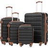 Coolife Luggage Set, Lightweight Durable Hardshell, 4 piece, Navy | suitcase set with 360° Spinner Wheels, TSA-approved Lock, Checked Family Travel, 16/20/24/28 Inch(Family Set-Apricot Black)