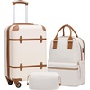 Coolife Luggage Set, PC Hardside, TSA Lock, 3-Piece, Black(BP/TB/20) | Suitcase Set, Spinner Wheels, TSA Lock, Vintage Design, Polycarbonate Material, Backpack/Toiletry Bag, Telescopic Handle(White)