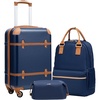 Coolife Luggage Set, PC Hardside, TSA Lock, 3-Piece, Black(BP/TB/20) | Suitcase Set, Spinner Wheels, TSA Lock, Vintage Design, Polycarbonate Material, Backpack/Toiletry Bag, Telescopic Handle(Navy)