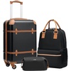 Coolife Luggage Set, PC Hardside, TSA Lock, 3-Piece, Black(BP/TB/20) | Suitcase Set, Spinner Wheels, TSA Lock, Vintage Design, Polycarbonate Material, Backpack/Toiletry Bag, Telescopic Handle(Black)