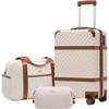 Coolife PC Hardshell Luggage, TSA Lock, Spinner Wheels, 3-Piece Set | 3-Piece/6-Piece Set, PC hardshell, multi-compartment + TSA lock, 360° spinner wheels, vintage design(White)