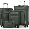 Coolife Softshell Luggage, TSA Lock, Spinner Wheels, 4-Piece Set with Tote | 1680D oxford cloth, 210D nylon lining, 4 spinner wheels, telescopic handle, IATA carry-on, aluminum handle, TSA lock(dark green)