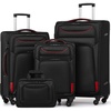 Coolife Softshell Luggage, TSA Lock, Spinner Wheels, 4-Piece Set with Tote | 1680D oxford cloth, 210D nylon lining, 4 spinner wheels, telescopic handle, IATA carry-on, aluminum handle, TSA lock(black+red)