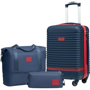 Coolife Luggage Set Carry On Suitcase,5 piece, Dark Green(DB/TB/20/24/28) | 360° Spinner Wheels;Convenient Trolley Sleeve;Water-Resistant Fabric;Fully-Lined Zipper Interior;Lightweight ABS(Navy+Red)