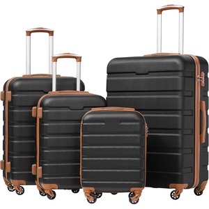 Coolife Luggage Set, Lightweight Durable Hardshell, 4 piece, Navy | suitcase set with 360° Spinner Wheels, TSA-approved Lock, Checked Family Travel, 16/20/24/28 Inch(Family Set-Apricot Black)