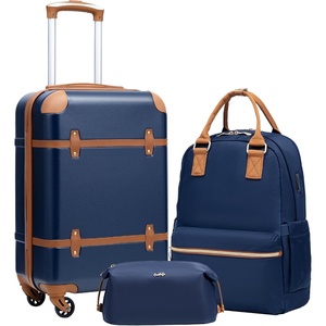 Coolife Luggage Set, PC Hardside, TSA Lock, 3-Piece, Black(BP/TB/20) | Suitcase Set, Spinner Wheels, TSA Lock, Vintage Design, Polycarbonate Material, Backpack/Toiletry Bag, Telescopic Handle(Navy)