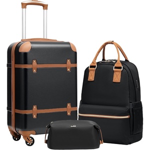 Coolife Luggage Set, PC Hardside, TSA Lock, 3-Piece, Black(BP/TB/20) | Suitcase Set, Spinner Wheels, TSA Lock, Vintage Design, Polycarbonate Material, Backpack/Toiletry Bag, Telescopic Handle(Black)