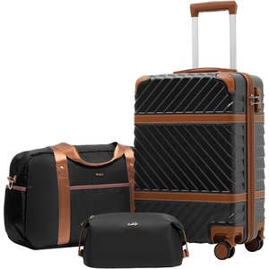 Coolife PC Hardshell Luggage, TSA Lock, Spinner Wheels, 3-Piece Set | 3-Piece/6-Piece Set, PC hardshell, multi-compartment + TSA lock, 360° spinner wheels, vintage design(Black)