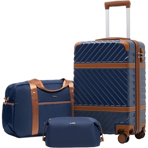 Coolife PC Hardshell Luggage, TSA Lock, Spinner Wheels, 3-Piece Set | 3-Piece/6-Piece Set, PC hardshell, multi-compartment + TSA lock, 360° spinner wheels, vintage design(Navy)
