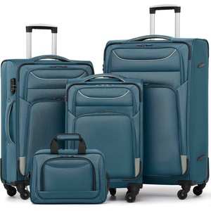 Coolife Softshell Luggage, TSA Lock, Spinner Wheels, 4-Piece Set with Tote | 1680D oxford cloth, 210D nylon lining, 4 spinner wheels, telescopic handle, IATA carry-on, aluminum handle, TSA lock(blue+sliver)