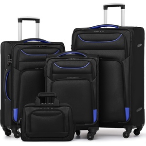 Coolife Softshell Luggage, TSA Lock, Spinner Wheels, 4-Piece Set with Tote | 1680D oxford cloth, 210D nylon lining, 4 spinner wheels, telescopic handle, IATA carry-on, aluminum handle, TSA lock(black+blue)