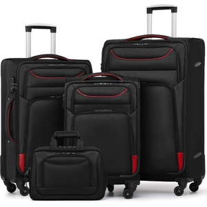 Coolife Softshell Luggage, TSA Lock, Spinner Wheels, 4-Piece Set with Tote | 1680D oxford cloth, 210D nylon lining, 4 spinner wheels, telescopic handle, IATA carry-on, aluminum handle, TSA lock(black+red)