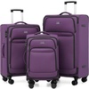 Coolife Luggage Sets 3 Piece Upgraded Softside Lightweight Dual Spinner(Purple)