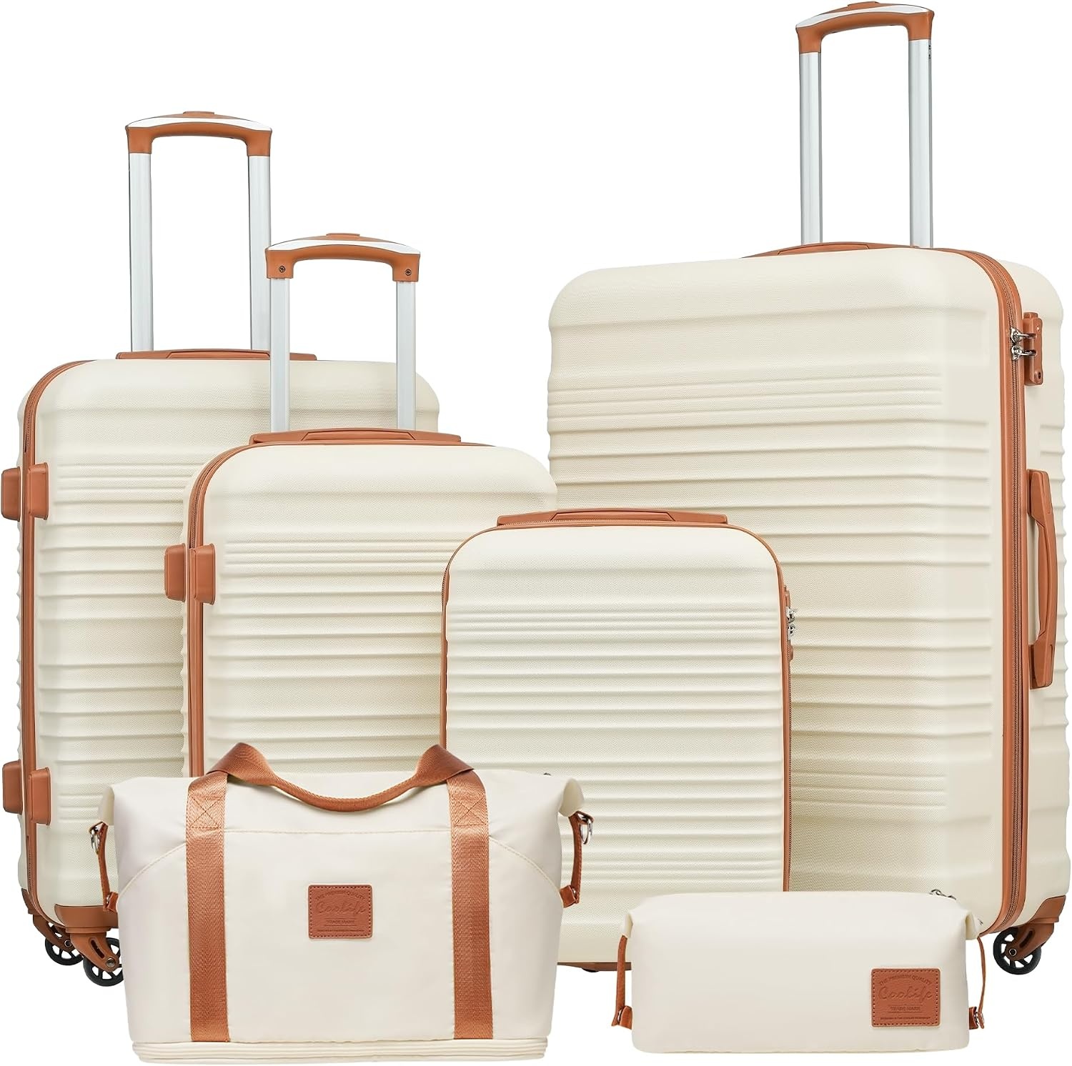 image:imageCoolife Luggage Set 3 Piece Luggage Set Carry On Suitcase Hardside Luggage with TSA Lock Spinner WheelsBlack 3 piece set DBTB20 Lightweight ABSPC Hardside Suitcase TSAApproved Lock Travel Duffel Bag with Back Sleeve Toiletry Bag WaterResistantWhite