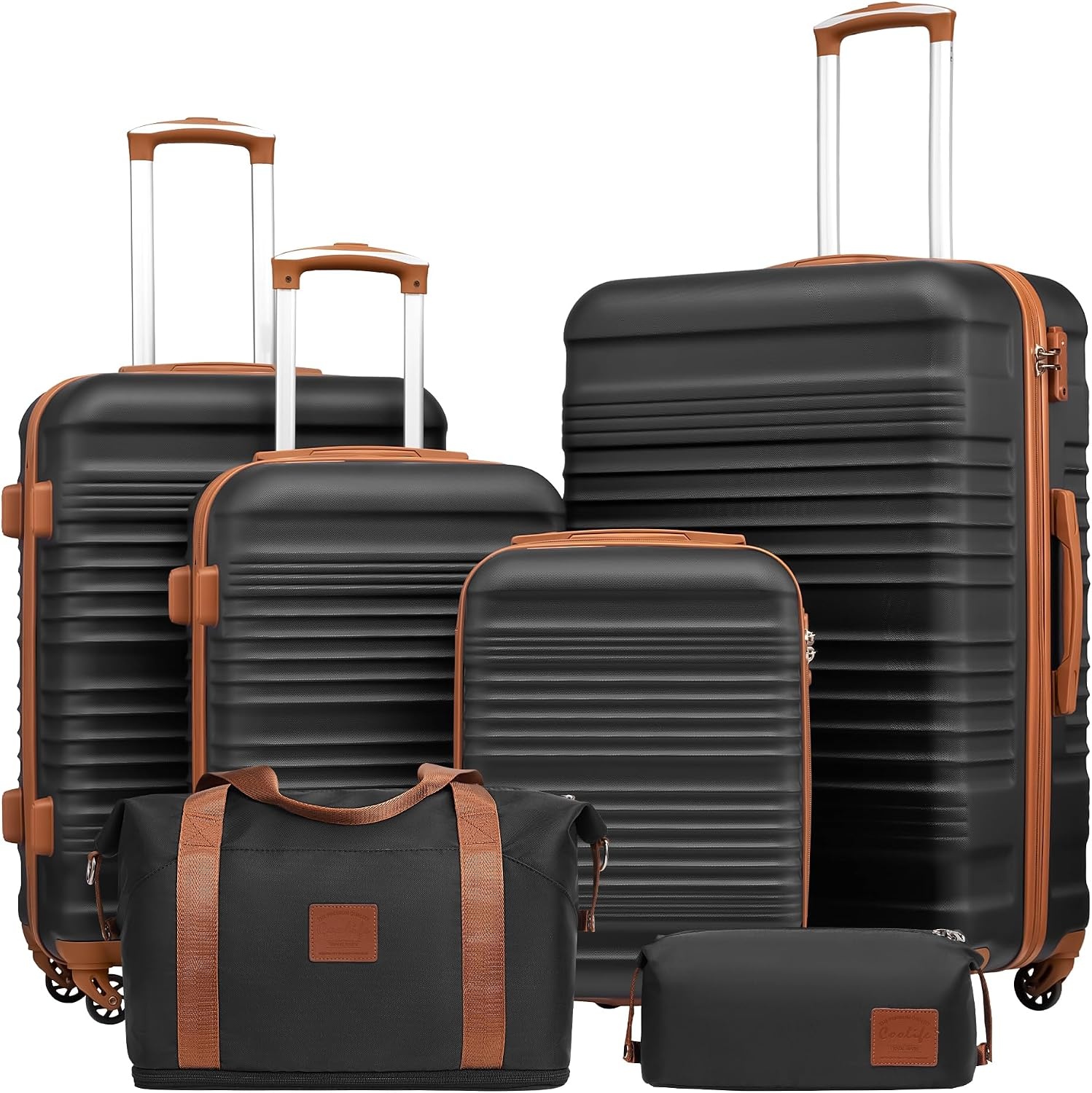 image:imageCoolife Luggage Set 3 Piece Luggage Set Carry On Suitcase Hardside Luggage with TSA Lock Spinner WheelsBlack 3 piece set DBTB20 Lightweight ABSPC Hardside Suitcase TSAApproved Lock Travel Duffel Bag with Back Sleeve Toiletry Bag WaterResistantBlack