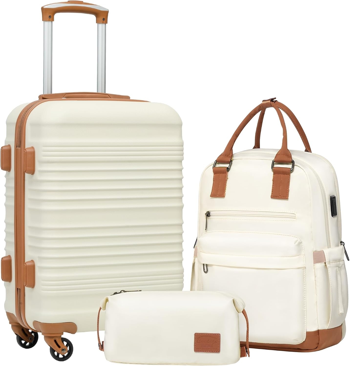 image:imageCoolife Luggage Set 3 Piece Luggage Set Carry On Suitcase Hardside Luggage with TSA Lock Spinner WheelsBlack 3 piece set DBTB20 Lightweight ABSPC Hardside Suitcase TSAApproved Lock Travel Duffel Bag with Back Sleeve Toiletry Bag WaterResistantWhite