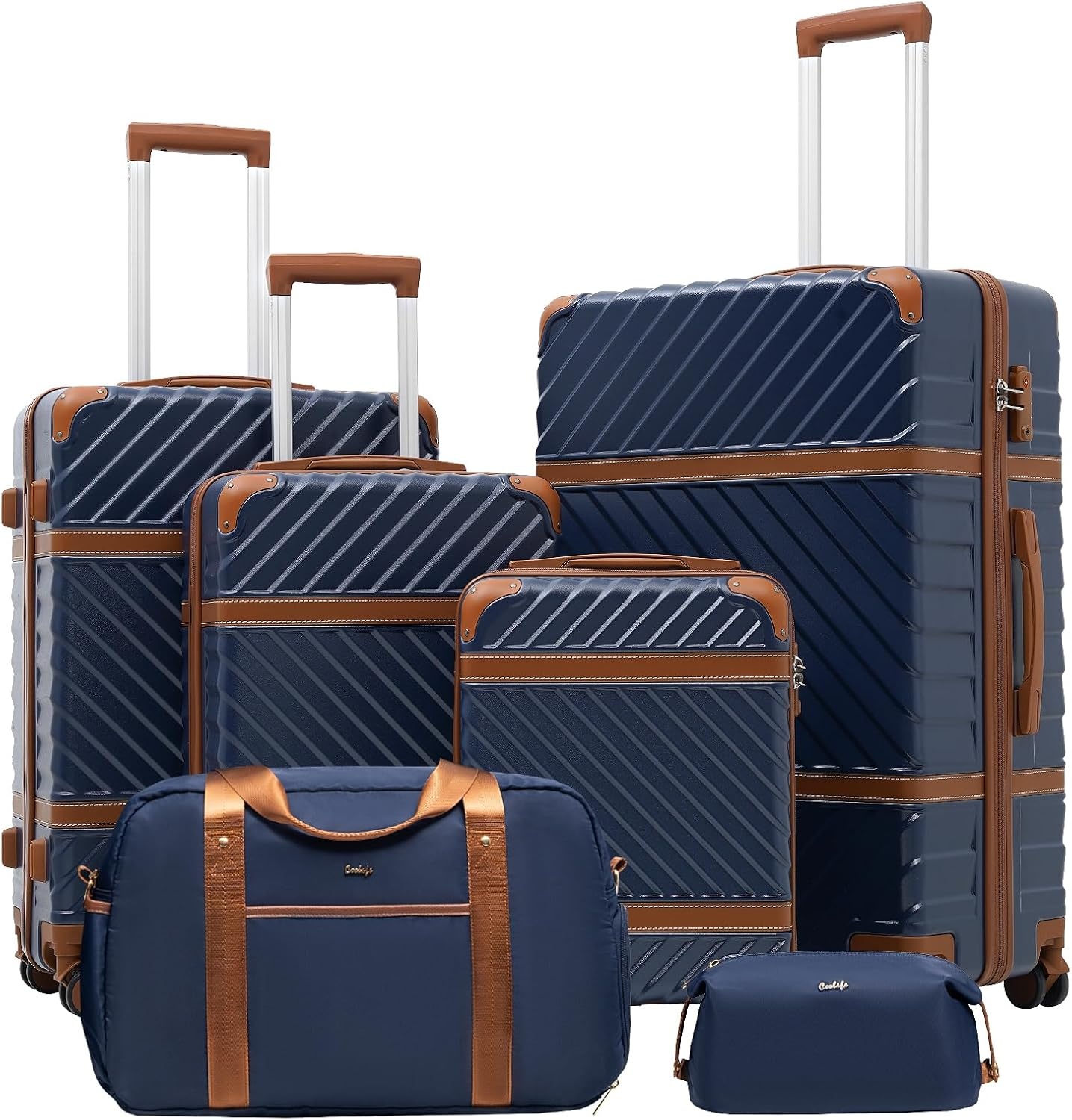 image:imageCoolife Luggage Set Suitcase Carry On Luggage PC Hardshell Luggage TSA Lock Spinner Wheels Telescopic Handle PC hardshell multicompartment TSA lock 360 spinner wheels telescopic handle vintage designNavy