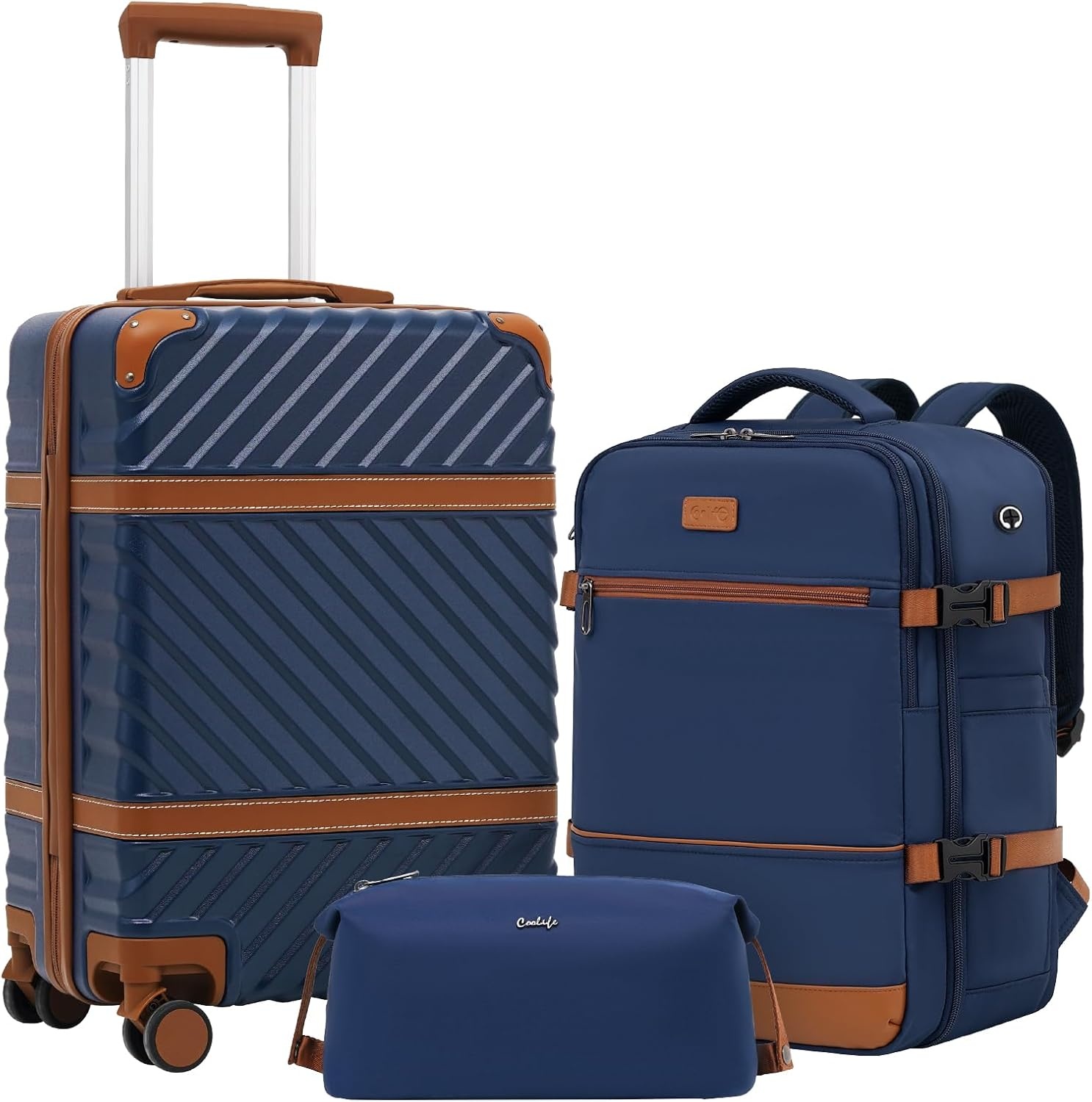 image:imageCoolife Luggage Set Suitcase Carry On Luggage PC Hardshell Luggage TSA Lock Spinner Wheels Telescopic Handle PC hardshell multicompartment TSA lock 360 spinner wheels telescopic handle vintage designNavy