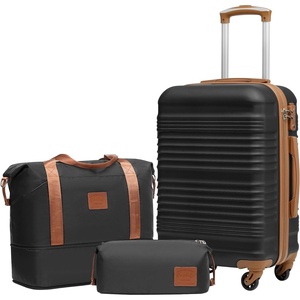 Coolife Luggage Set 3 Piece Luggage Set Carry On Suitcase Hardside Luggage with TSA Lock Spinner Wheels(Black, 3 piece set (DB/TB/20)) | Lightweight ABS+PC Hardside Suitcase, TSA-Approved Lock, Travel Duffel Bag with Back Sleeve, Toiletry Bag, Water-Resistant(Black)